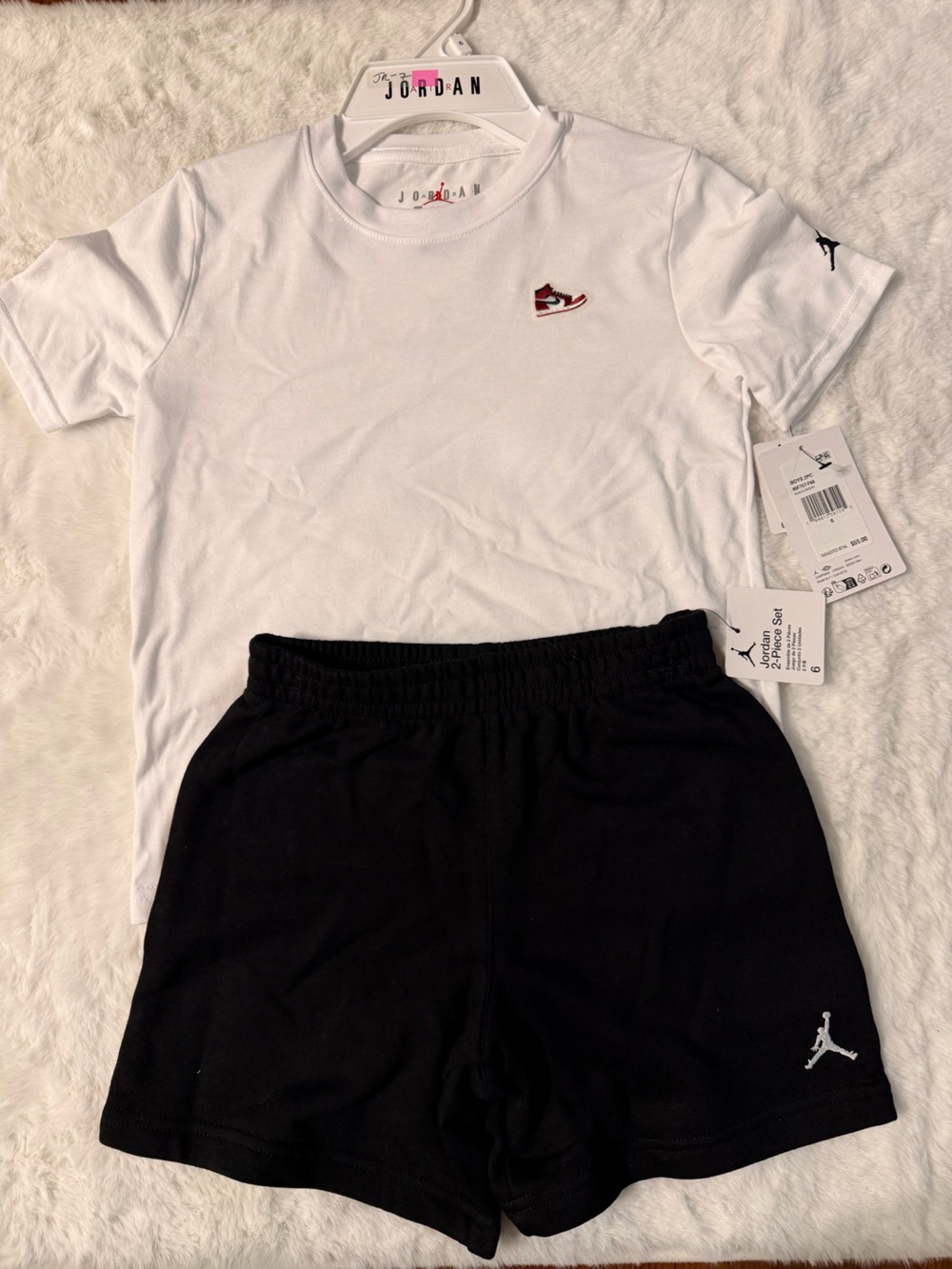 Jordan White Tee with Black Athletic Shorts